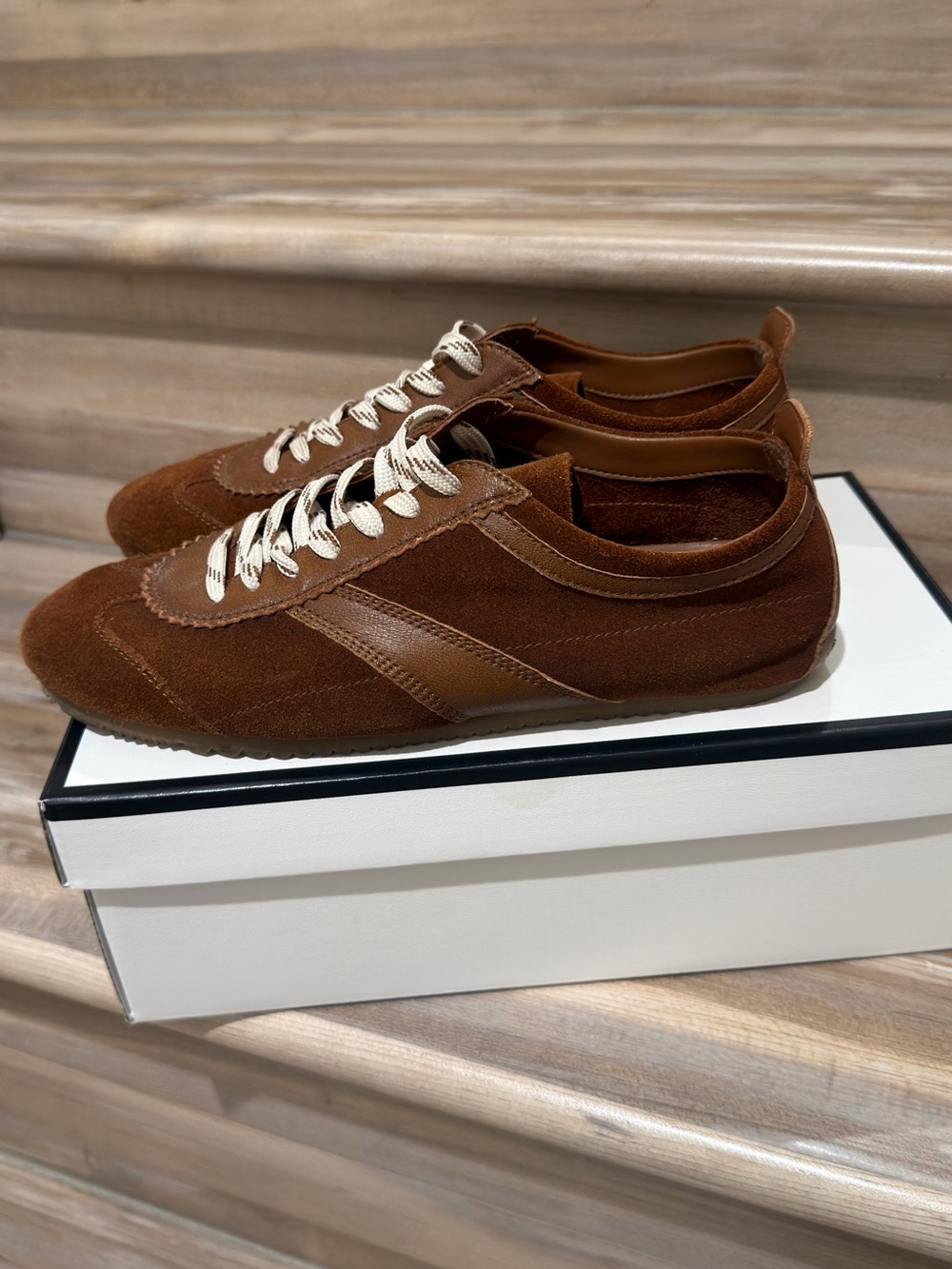 Steve Madden Chestnut Brown Suede Sneakers with Cream Laces